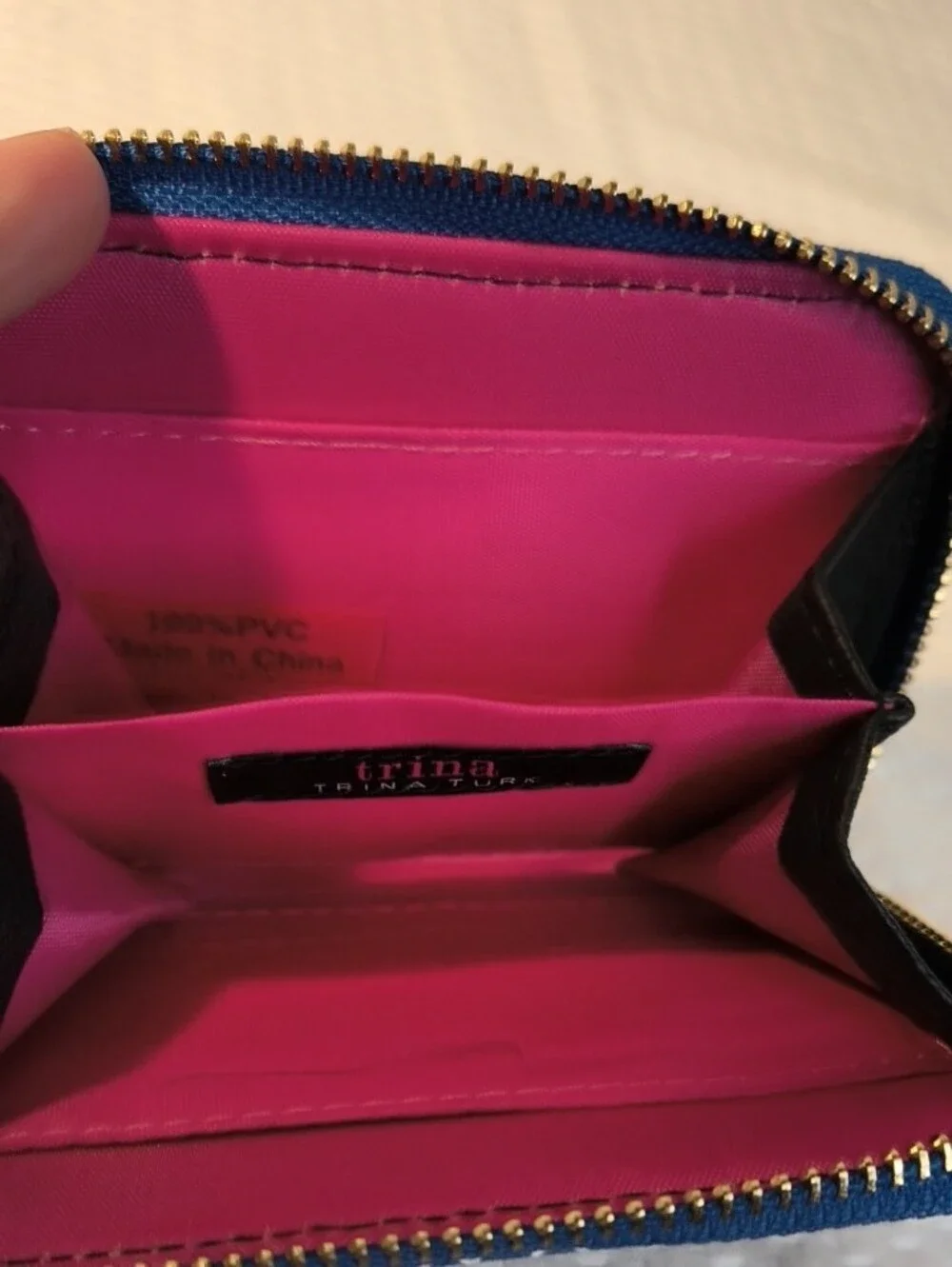 Trina Turk Compact Blue Geo-Print Zip Wallet - Women's Bag